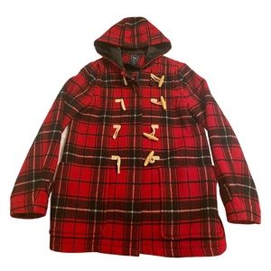 GAP Plaid Red/Black/White/Grey Peacoat